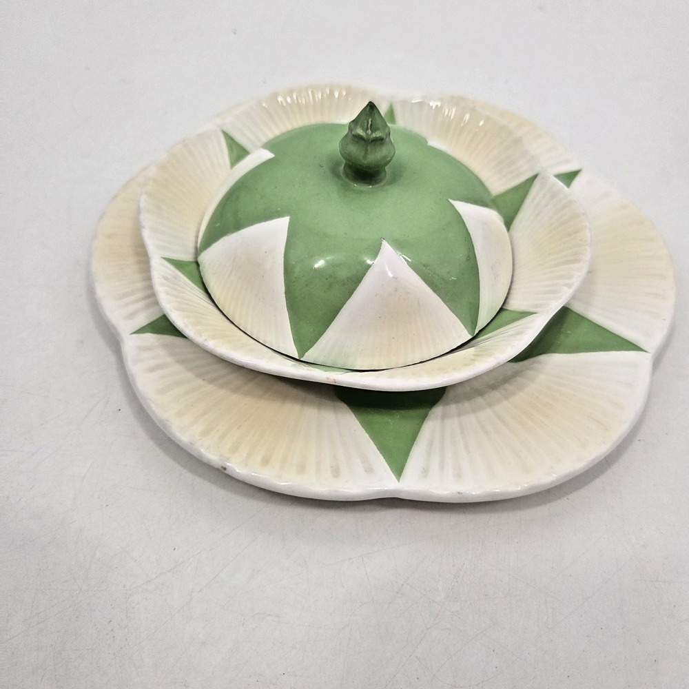 Shelley Dainty Shape APPLE GREEN STAR Plate 6" (Crazing) w/Butter Dish - England